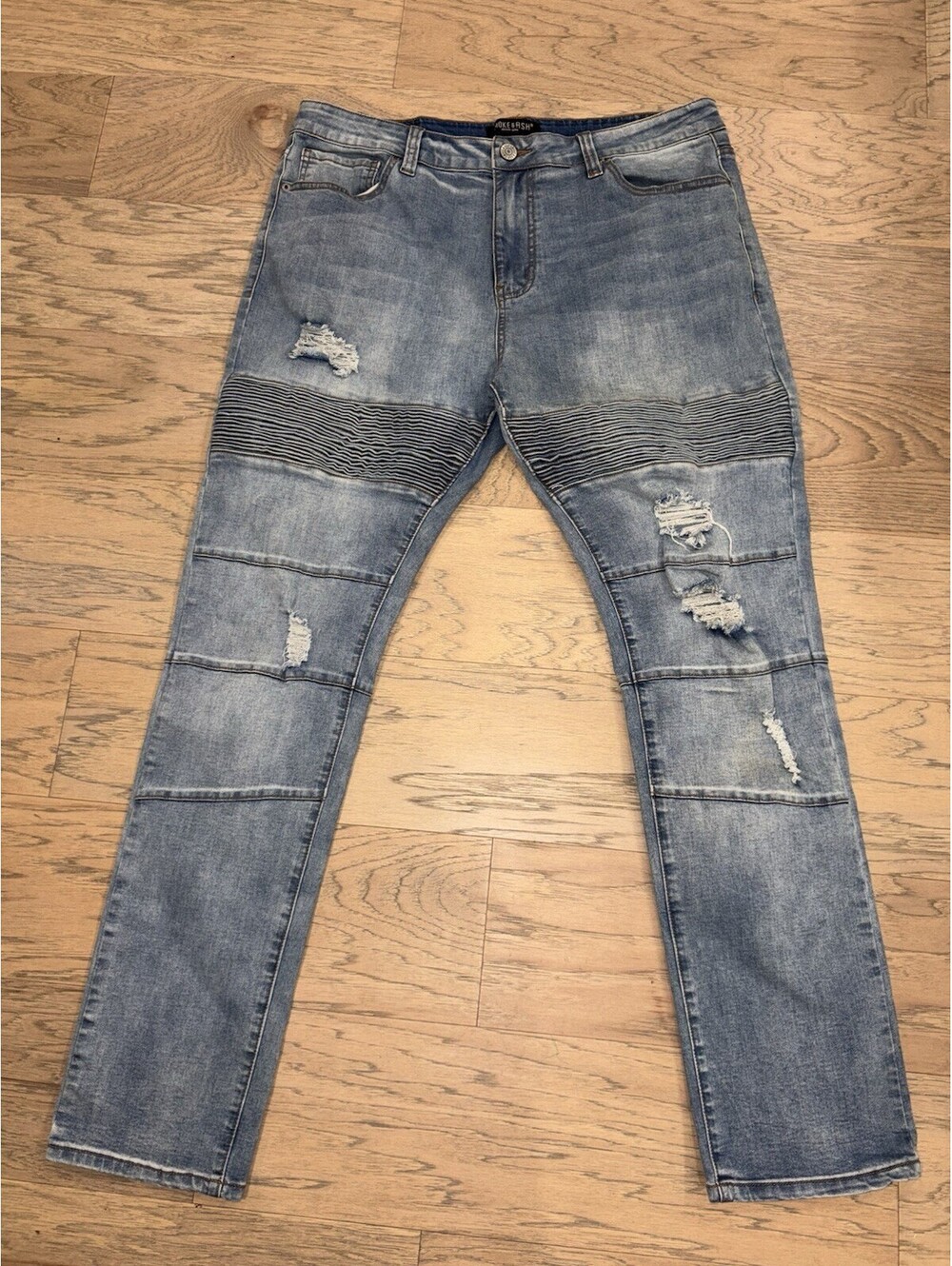 Smoke & Ash Jeans Mens 38x32 Blue Distressed Stretch  Pants Moto Grunge Y2K